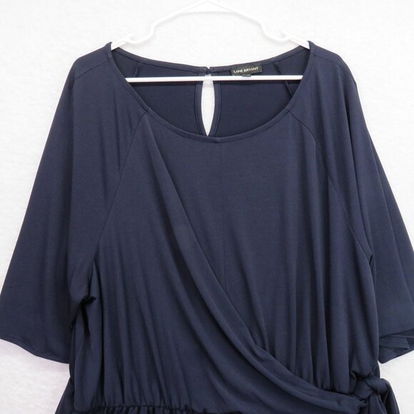 Lane Bryant Blouse Womens Size 22 Navy Blue Wrap Top Tie Waist Keyhole Back - Picture 2 of 10